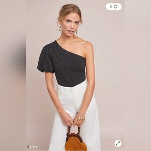 Anthropologie Maeve Polka Dot One-shoulder Top